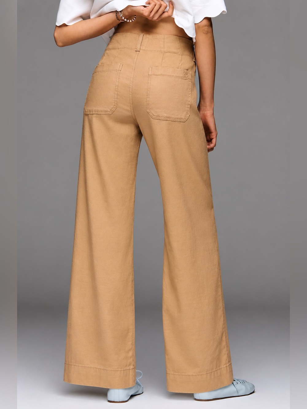 Maeve Colette Linen Blend Wide Leg Full Length Pants Camel High Rise Size 28 - Picture 3 of 12